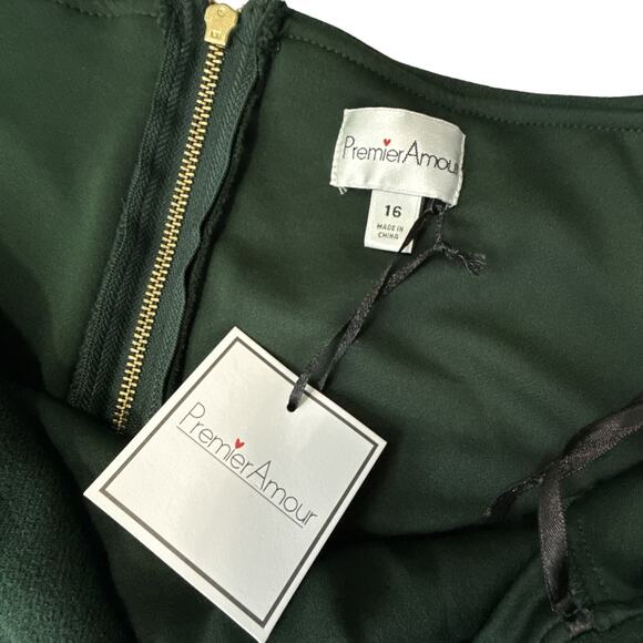 Premier Amour Off Shoulder Midi Dress Hunter Green Holiday Glam Women's 16 NWT - Picture 7 of 12